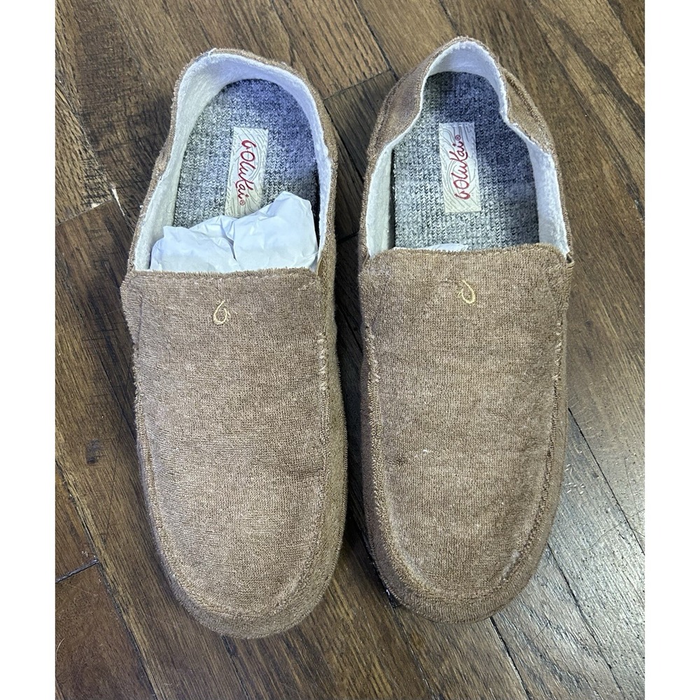 OluKai Nohea Hulu women's slippers Tan Cozy Terry Fabric New Size 8